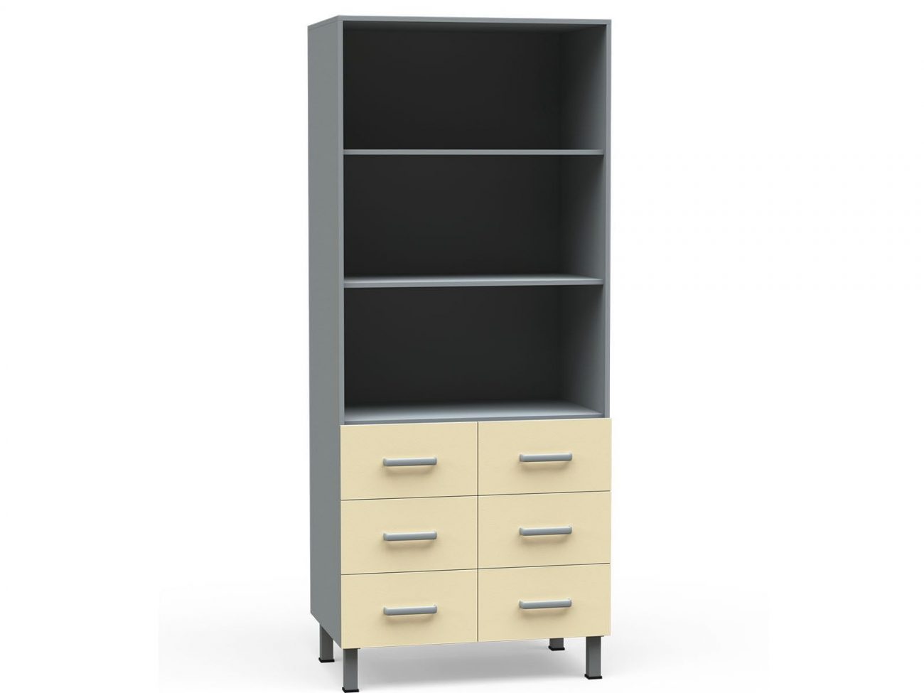 Шкаф-стеллаж медицинский Белва БТ-ШСя-6-80 из ДСП в пластике, с открытыми полками и 6 ящиками